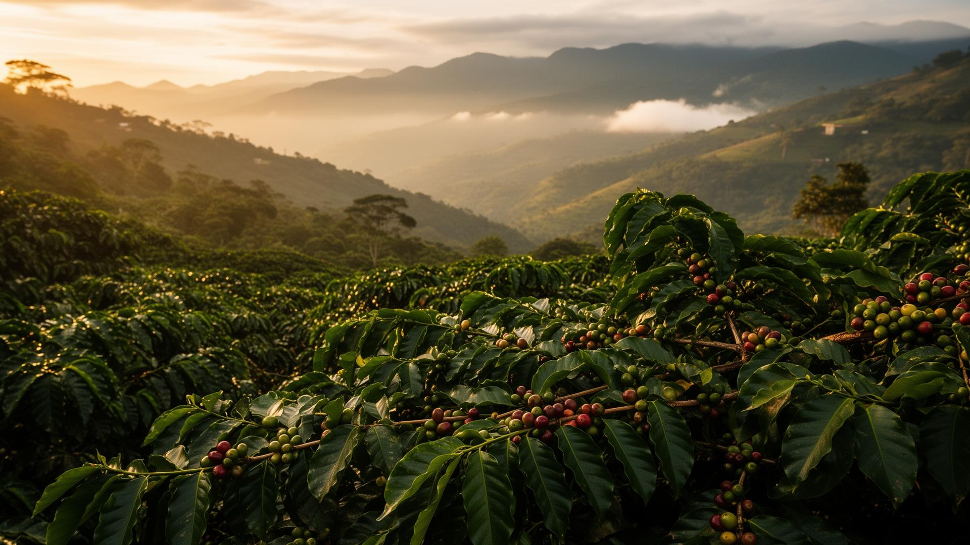 Cultivo de café en las montañas de Sevilla, Valle del Cauca